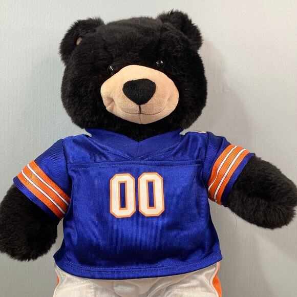 Build a Bear Lil Night Sky Black Tan 17" Bear Cub in Blue Orange Football Outfit - Picture 4 of 11